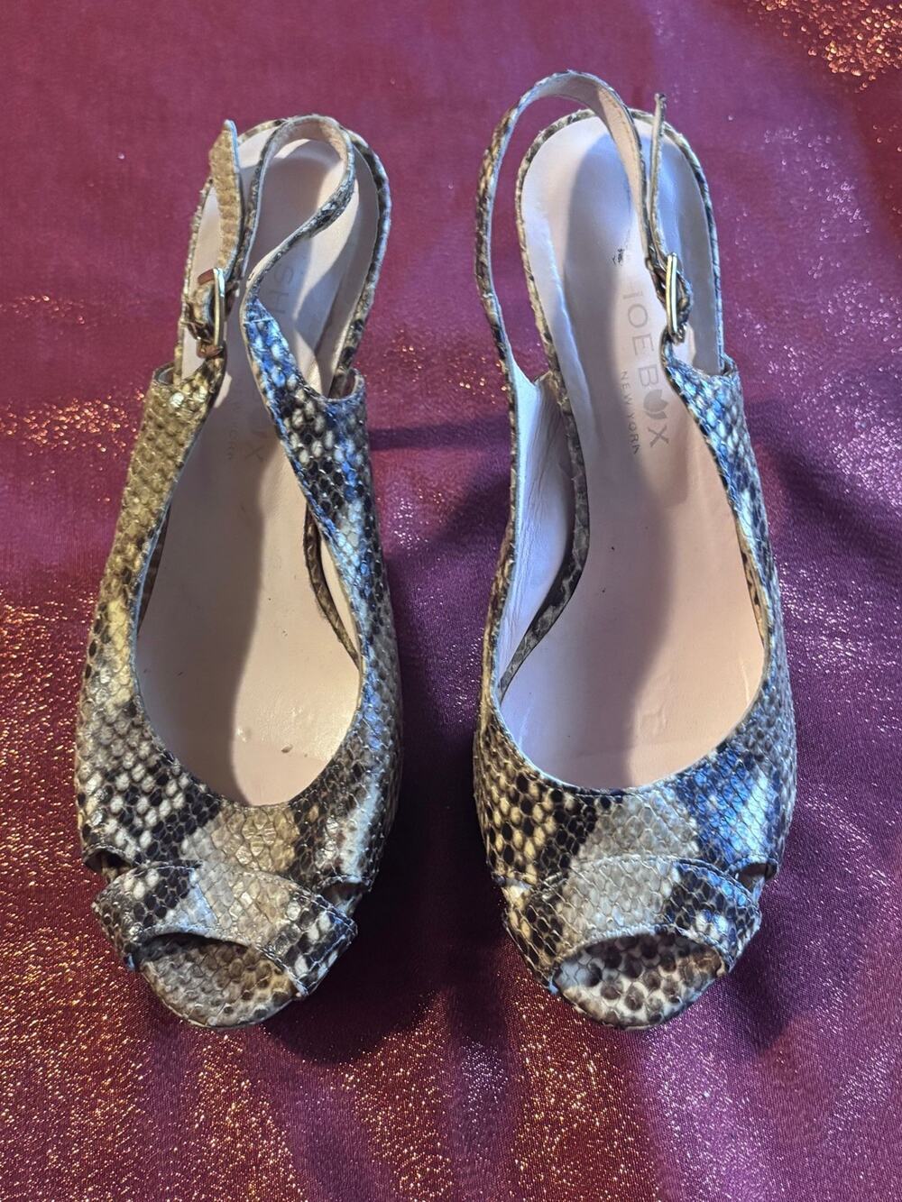 Peep Toe Slingback Womens Snakeskin Print Mid Heel Dress Sandals Beige Open Toe